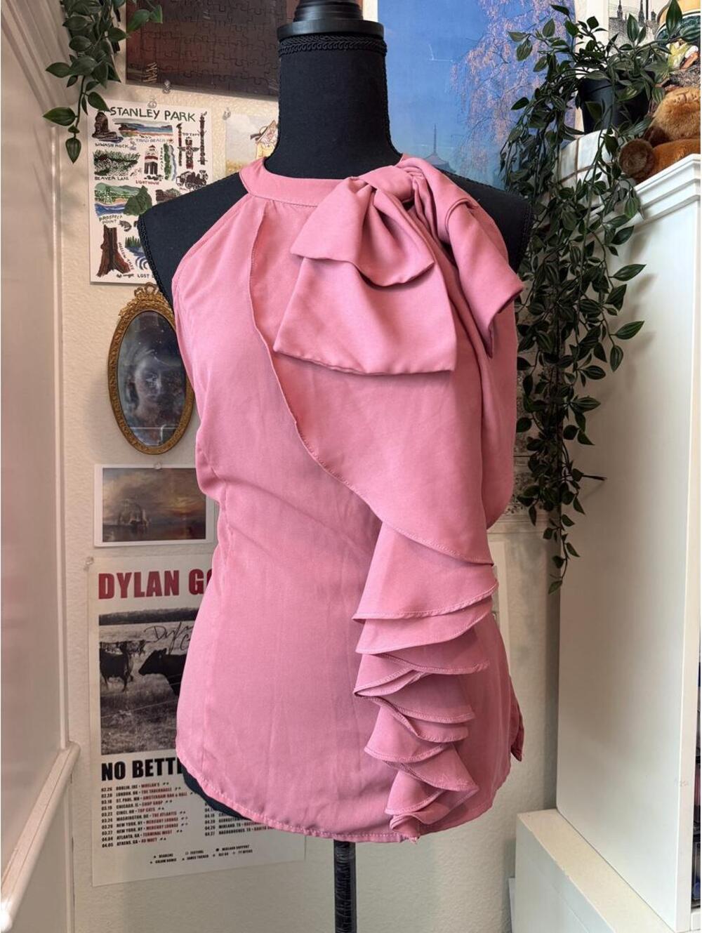 CKLASS Fashion Dusty Rose Ruffle Bow Halter Blouse